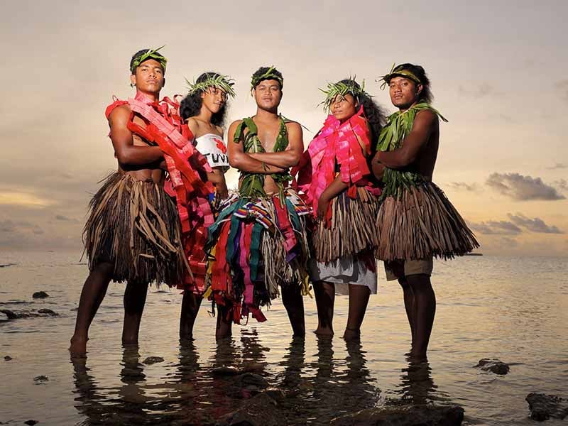 Aulelei youth dance group members in their traditional attire in Funafuti, Tuvalu. ©Greenpeace / De'allande Pedro