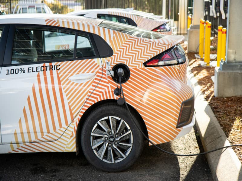 An electric car at a charging station