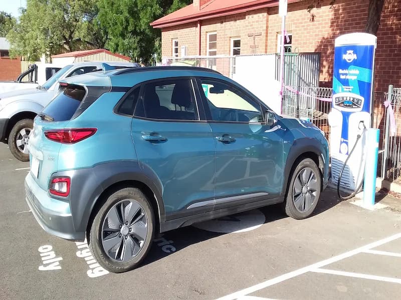 An electric vehicle at a charging station